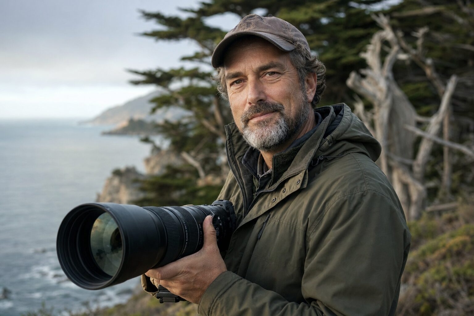 Ernie Kovacs on the Monterey coast with a long telephoto lens